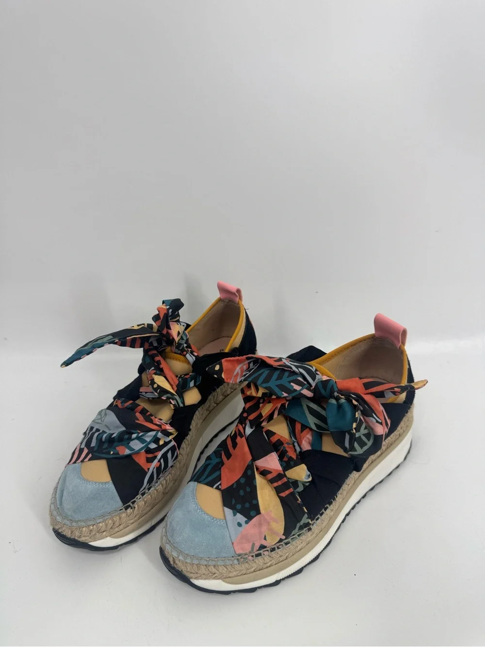 Free People Chapmin Espadrille Sneakers Platform Ribbon Lace Suede Jute